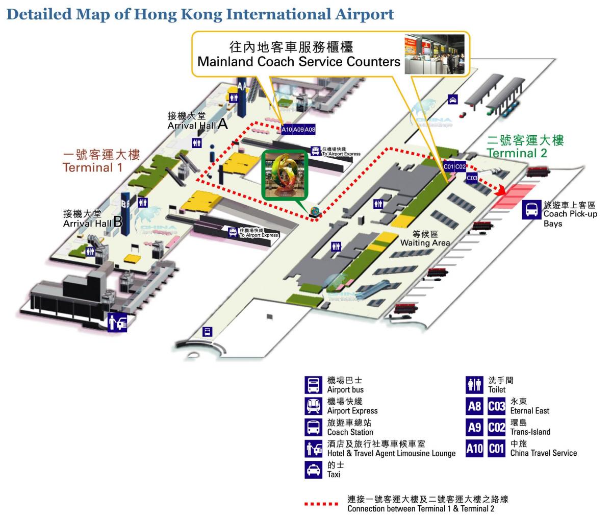 Hong Kong aireportua mapa terminal 1 2