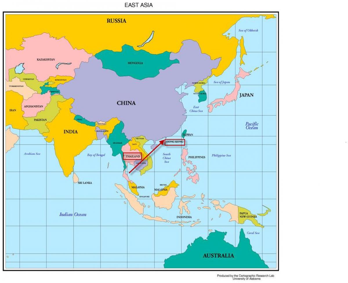 Hong Kong-en mapa asia