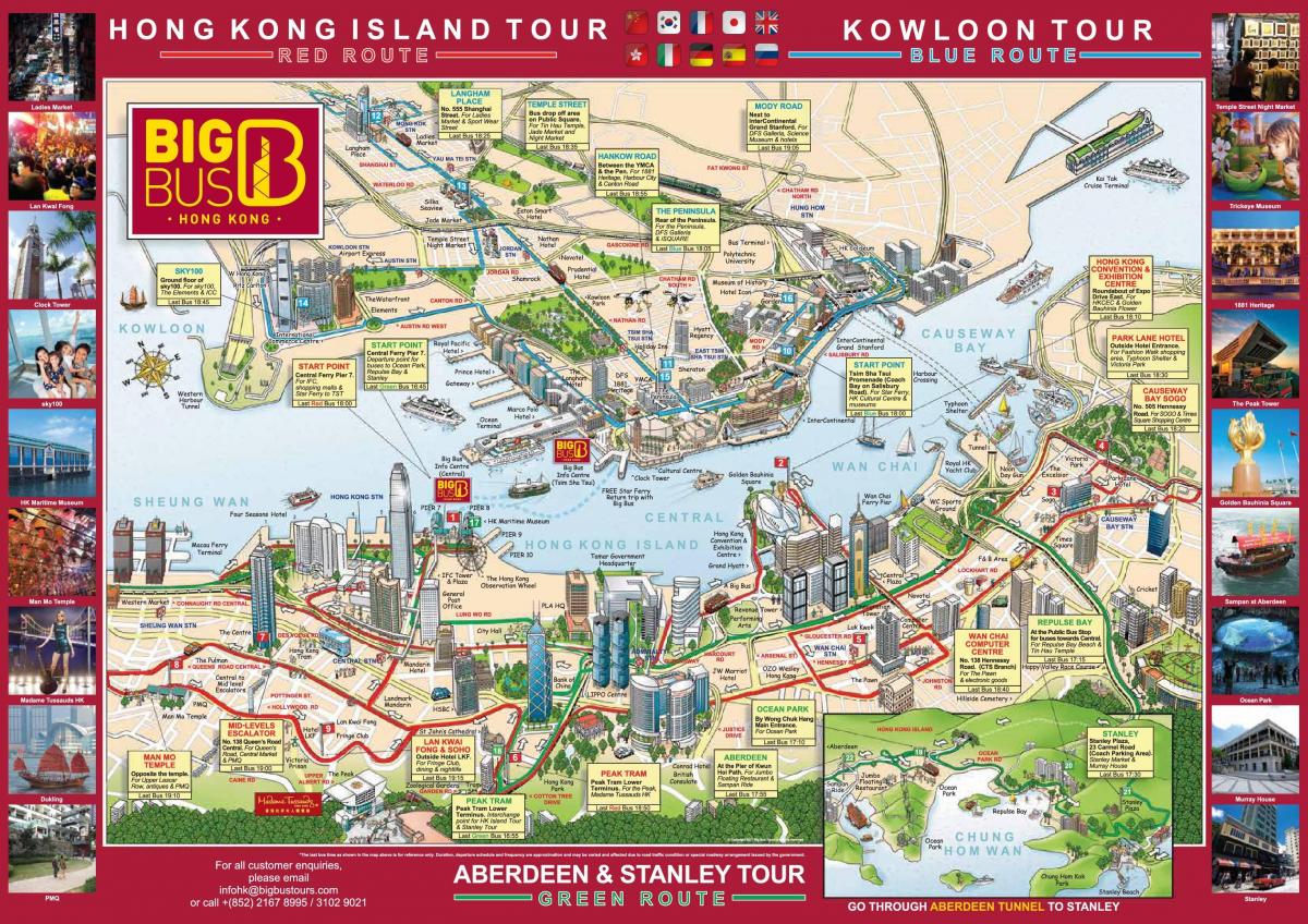 hop-on-hop-off autobus Hong Kong-en mapa